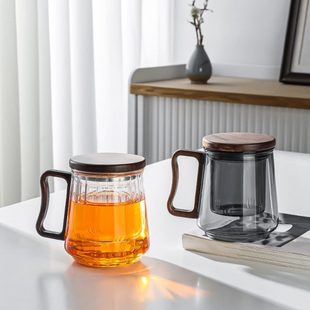 玻璃杯三件套专用茶杯茶水分离泡茶杯个人过滤花茶杯 家用耐热日式