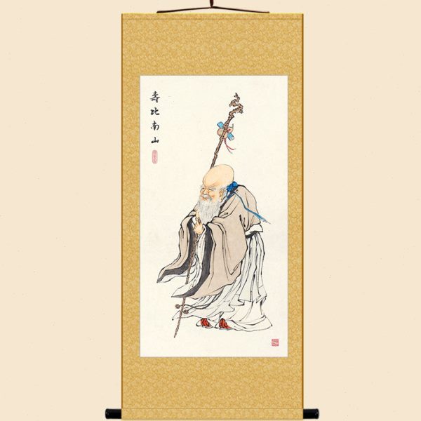 图山 寿星翁布 南极寿比南仙像丝绸老人装饰画 绢画挂画画卷轴画