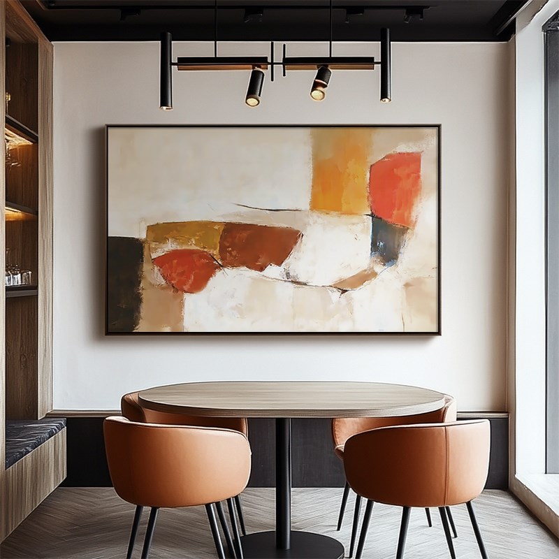 现代抽象色彩横幅客厅装饰画大幅简约风设计感挂画样Y板房软装壁