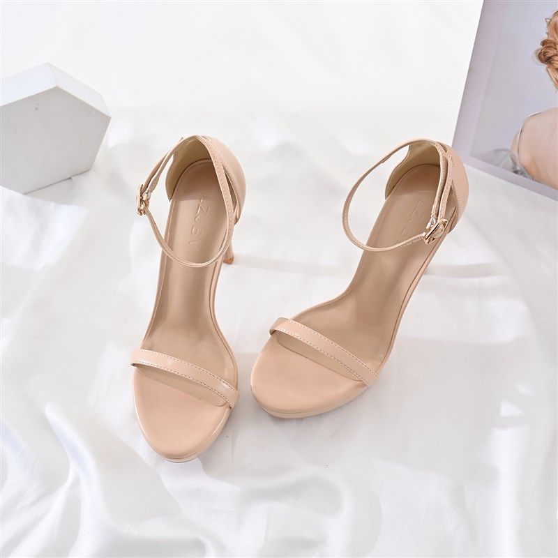 巨好看法式凉鞋女款2025新款夏季一字带高跟凉鞋细T跟12cm防水台