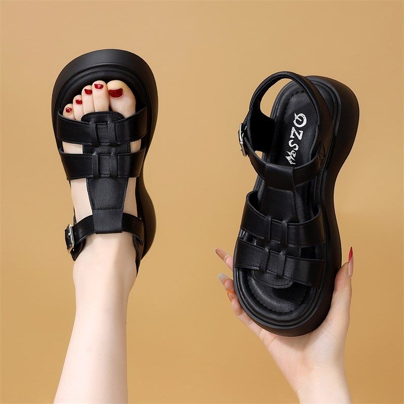 大码41厚底凉鞋女夏季新款编织增高显瘦配J裙一字扣带沙滩鞋小码3,女鞋,罗马凉鞋,淘宝优惠券,粉丝福利购,淘宝优惠卷