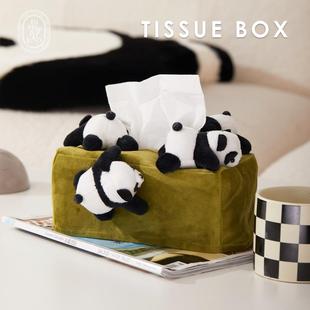 熊猫纸巾盒桌面抽纸收纳盒家用客厅餐厅茶几简约多功能纸抽盒创意