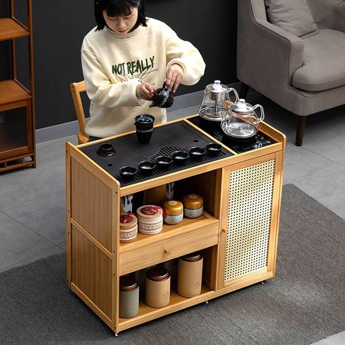 移动茶桌小茶台烧水壶一体家用茶B水柜实木煮泡茶简约轻奢阳台茶