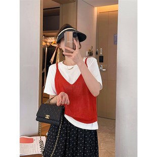 时尚 圆领短袖 套装 新款 T恤吊带背心两件 女2025年夏季 爱情魔鬼鱼c