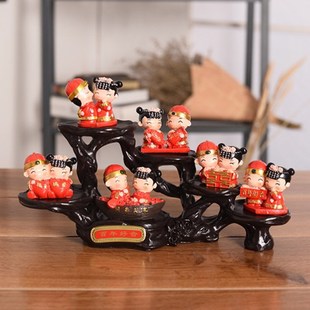 新中式结婚娃娃摆件婚庆小木桩套装工艺品创意客厅桌上摆饰高级感