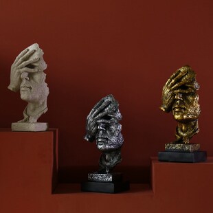 北欧复古沉默是金非礼勿视工艺品摆件雕塑办公室餐厅艺术装饰品