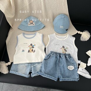 男小童夏装衣服婴k幼儿薄款无袖上衣宝宝夏装外出超萌背心凉快T恤