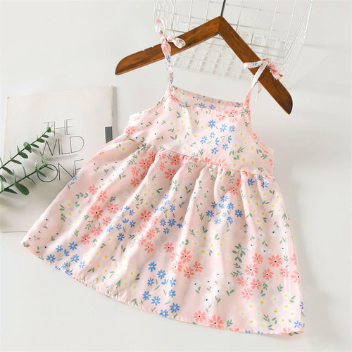 夏季宝宝睡裙棉绸k婴儿裙子女童吊带无袖绵绸睡裙睡衣人造棉吊带