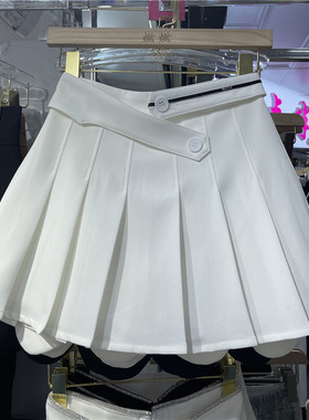 设计感收腰dA字白色西装短裙女新款百搭显瘦半身裙女夏款a字百褶