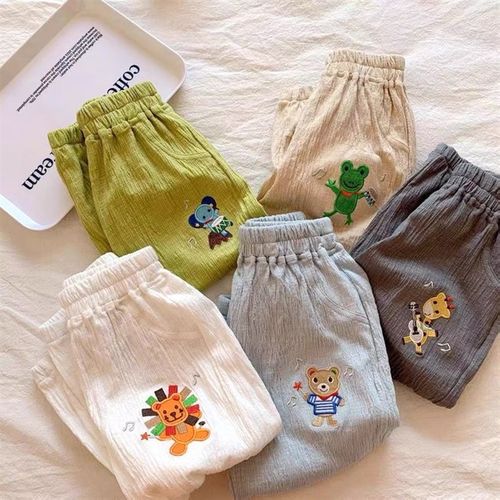 中小童夏季薄款防蚊裤2024年男D女宝宝夏装糖果色棉麻休闲裤子