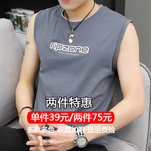 T恤男纯棉夏季 汗衫 砍袖 运动背心男潮K牌修身 潮流坎肩衣服 韩版 无袖