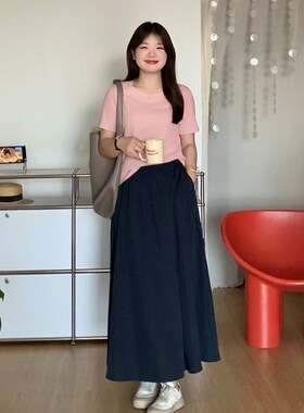 微胖的喵喵 大码女装梨形mm春夏显瘦休闲百搭高腰纯色U半身裙 363