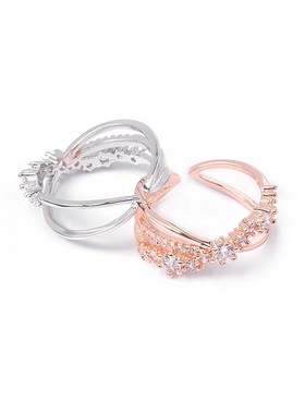 韩版气质交叉微镶锆石保色戒指 时尚个性小清新开口可调节戒指女