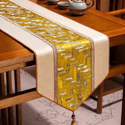 新中式茶桌垫布长条禅意桌旗轻奢高端茶席茶R台茶桌布茶几茶垫