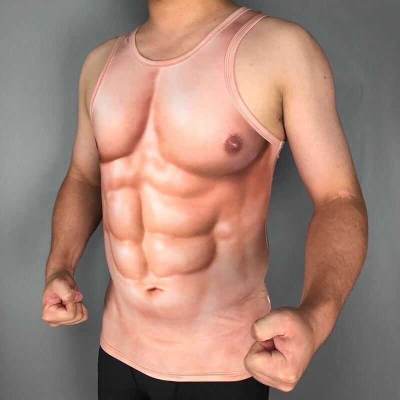 八块腹肌衣服神器猛男背心t恤y男生假胸肌短袖肌肉装搞笑3D立体恶