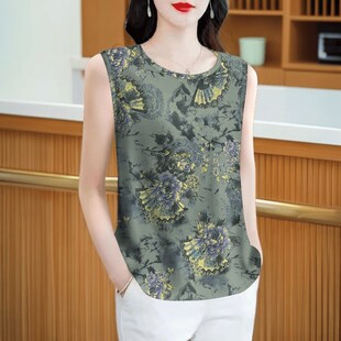 妈妈宽松显瘦无袖 新款 上衣可外 背心女20u24夏季 中老年人洋气夏装