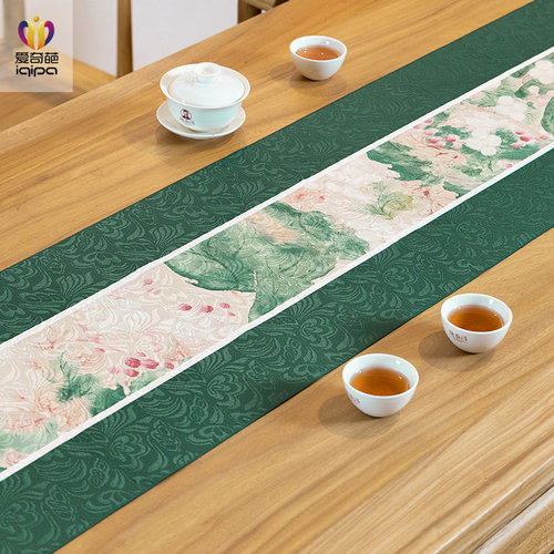 海棠锦簇中式禅意桌旗国风茶席高端茶旗茶桌布防V水茶桌垫布桌布