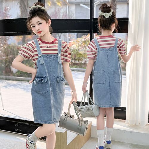 女童背带裙夏季薄款2025新款A洋气女孩时尚夏装牛仔连衣裙儿童裙