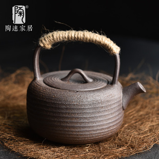 粗陶提梁壶家用陶瓷泡茶器单y壶防烫绑绳复古手工壶小号功夫茶具