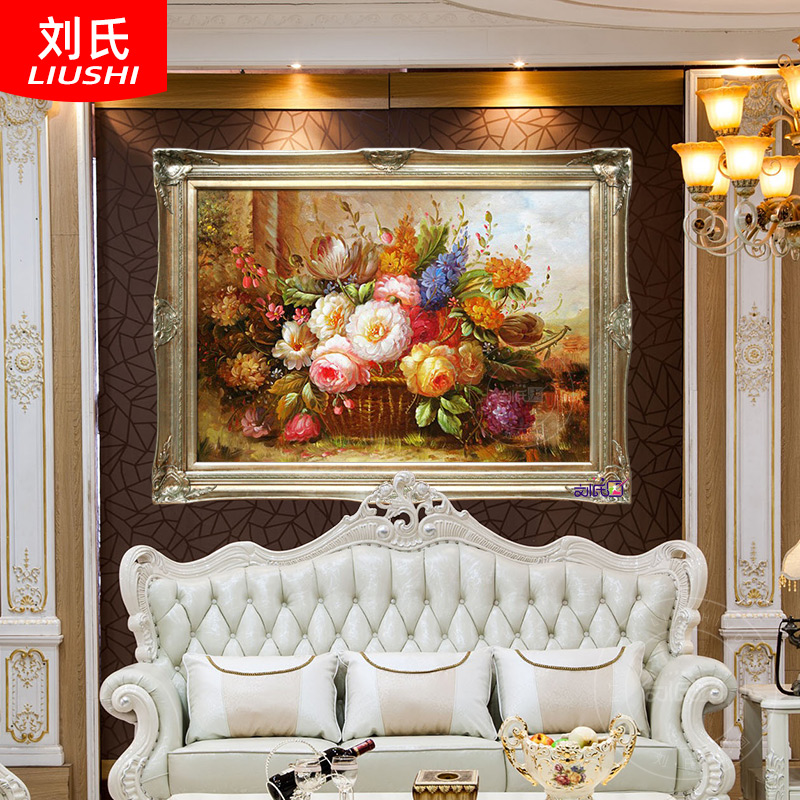 欧式纯手绘古典花卉油画客厅餐厅静物装饰画卧室玄关过道壁炉挂画图片