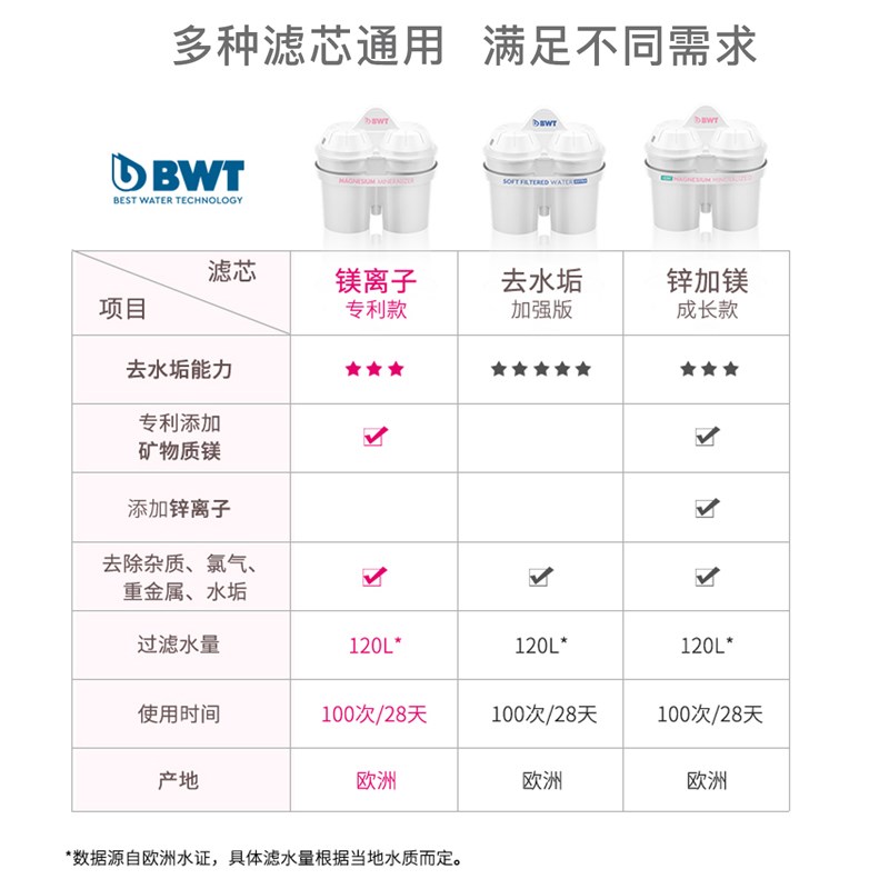 德国BWT滤芯净水壶倍世过滤水壶家用母婴版锌镁离子滤芯原装进口