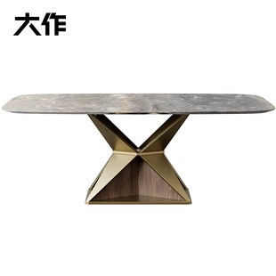 天然大理石餐桌现代简约轻奢高级感长方形L奢石饭桌别墅高端餐桌
