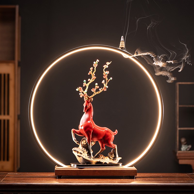 创意梅花鹿摆件陶瓷现代客厅玄关电视柜酒柜家居装饰灯生日开业礼