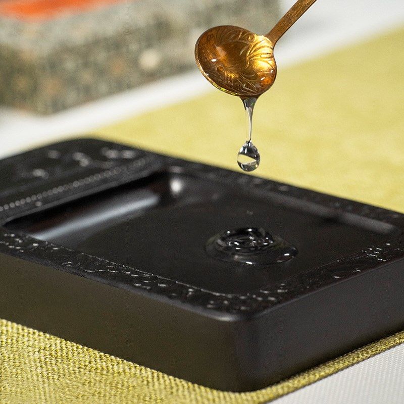 湖颖 鹤鸣九皋 歙县砚台老坑歙砚天然磨墨条书法毛笔研墨带盖礼盒