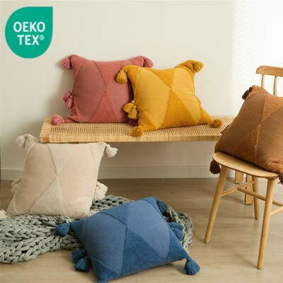 L流苏针织抱枕沙发靠垫办公室腰枕软装搭配格塔利