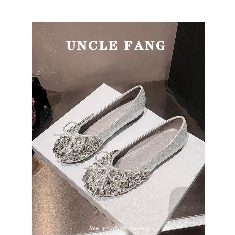 配裙水钻平底单鞋女2025春秋新C款鞋子法式温柔晚风芭蕾银色豆豆,女鞋,浅口单鞋,淘宝优惠券,粉丝福利购,淘宝优惠卷