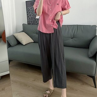 胖妹妹宽松显瘦.阔腿凉凉 梨型身材九分休闲奶奶裤 女大码 夏季 薄款