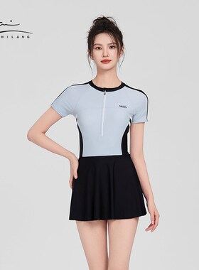 连体泳衣女202k5新款高级感保守显瘦遮肚游泳馆裙式平角泳装女