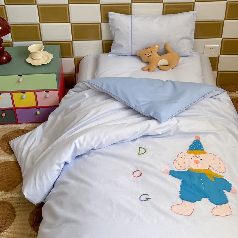 幼儿园被子三件套全棉婴儿童宝宝纯黄蓝色绣花入园Z六件套床品,婴童用品,婴童床品套件,淘宝优惠券,粉丝福利购,淘宝优惠卷