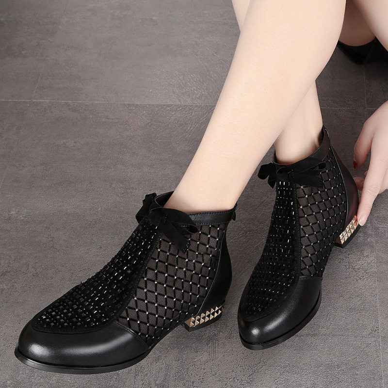 春夏季网靴女凉靴平底镂空短靴网纱凉E鞋低跟中年女鞋大码妈妈鞋4,女鞋,时装凉鞋,淘宝优惠券,粉丝福利购,淘宝优惠卷