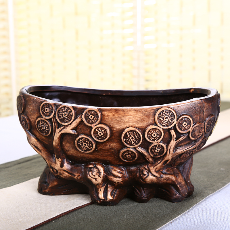 双口连体陶瓷花盆艺术个性红陶花盆桌面阳台盆景盆栽园特价