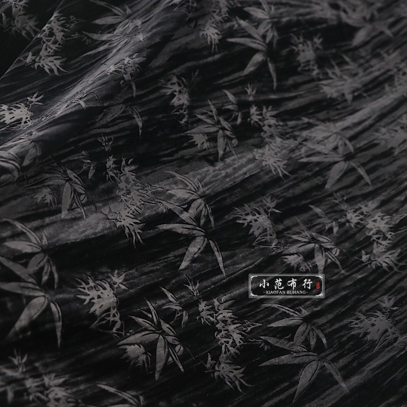秋冬新款小竹叶肌理褶皱丝绒压花布料垂坠感不易皱新中式睡袍面料