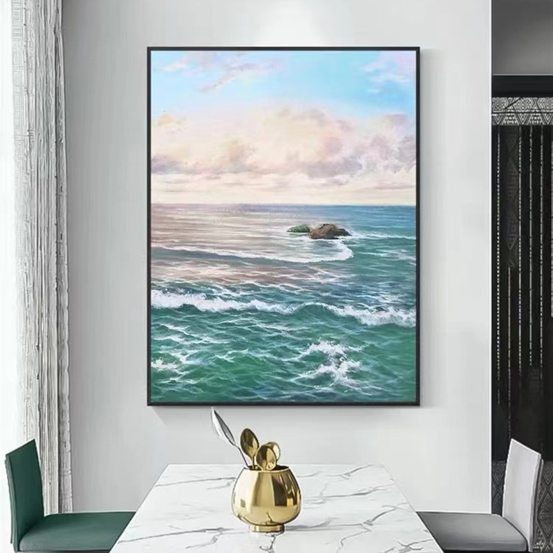 纯手绘景日出油画抽象立体肌理风景饰画客厅玄走廊竖挂画