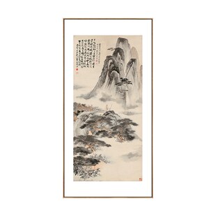 张大千山水画客厅茶室竖国画新玄关装 饰画走廊尽头过道壁画