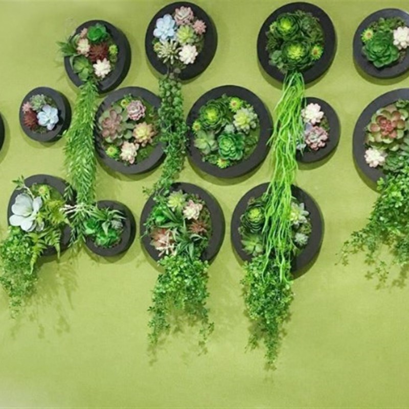 仿真圆形绿植框壁挂花奶茶店墙壁挂墙植物 创意餐厅墙面墙体装饰