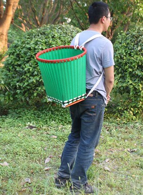 儿童背篓买菜农用手工藤编塑料仿竹编绿色肩采蘑菇大号背筐