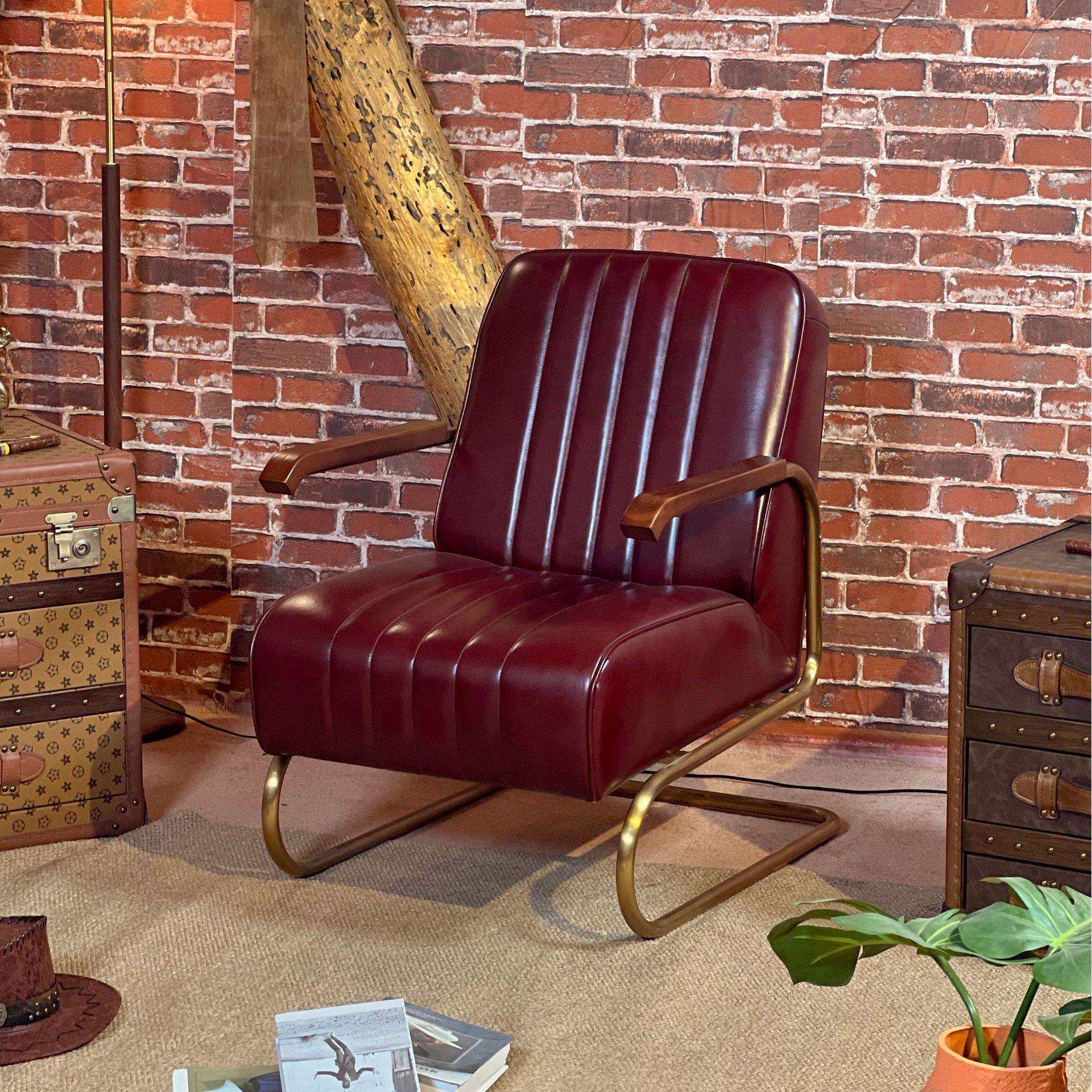 中古全真皮单人沙发椅茶室休闲椅高端别墅房老虎椅复古单椅民宿椅