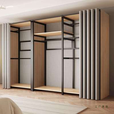 衣柜家用卧室简易组装金属框架实木柜子2025新款推拉门收纳柜衣橱