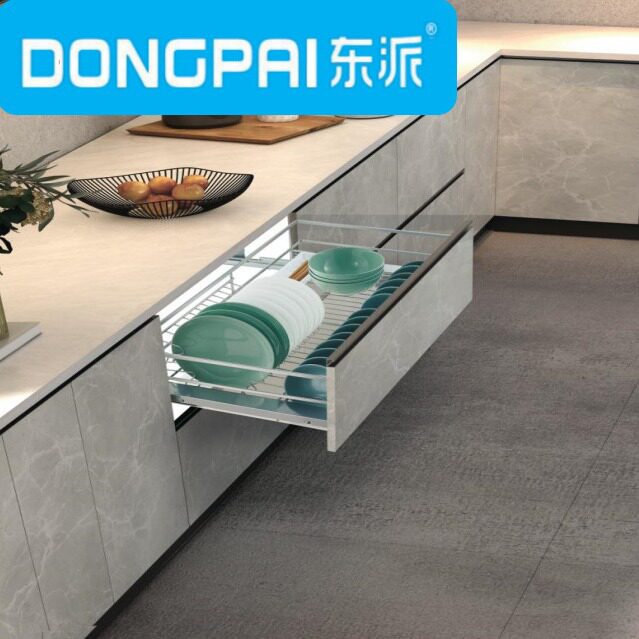 东派不锈钢拉篮圆钢平底拉篮橱柜不锈钢抽屉碗具碗碟拉篮厂家直销