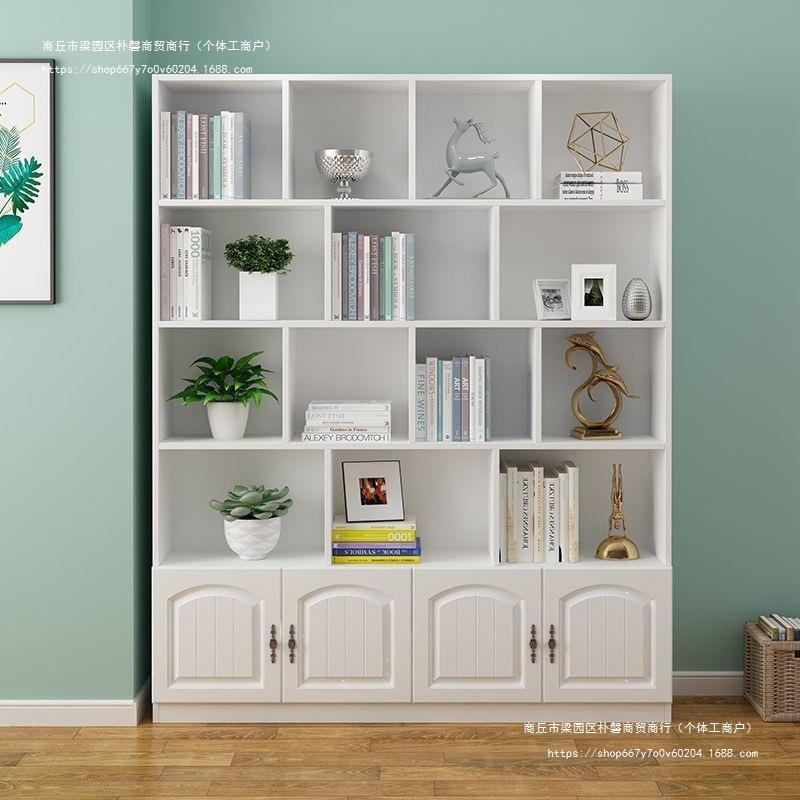 实木书架带门储物柜客厅置物架书架落地格子柜多功能书柜简约现代