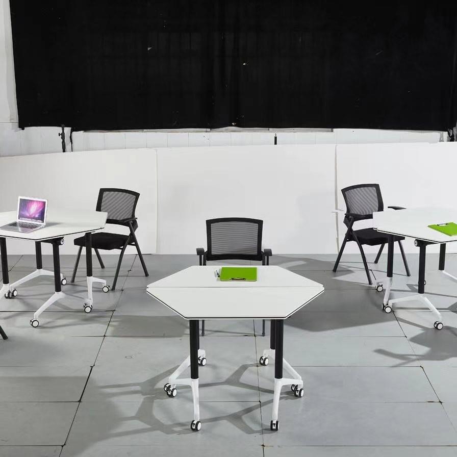 简约组合移动折叠培训桌梯形办公桌会议长条拼接课桌椅六边桌