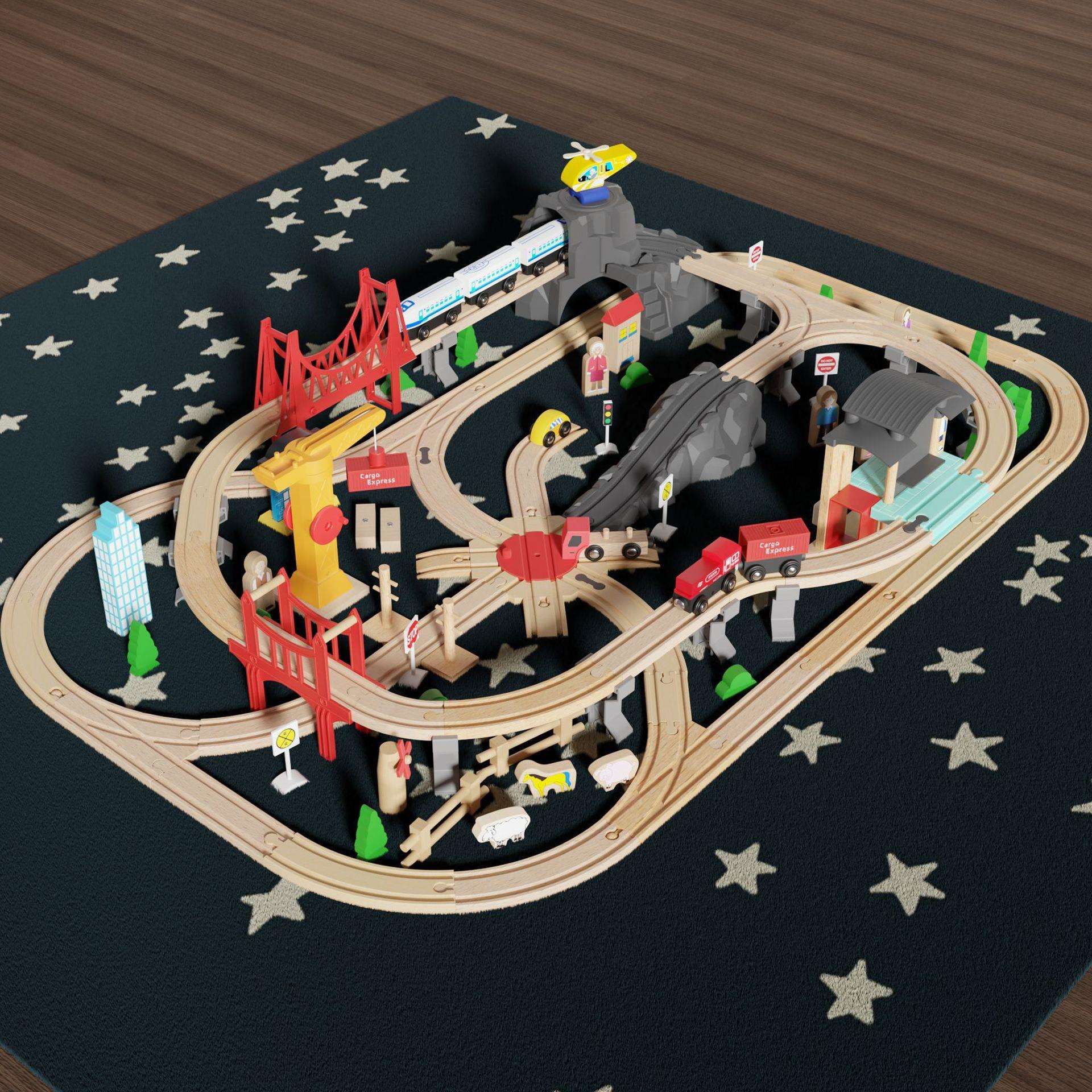 新云木质130片木质轨道新款早教益智玩仿真轨道模型电动火车玩具