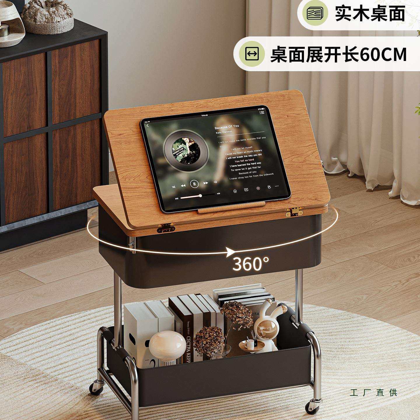 中古风小推车带桌板客厅可移动折叠边几家用实木多功能沙发小茶几