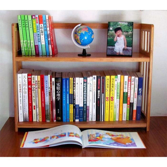 简约两层桌面书架置物架学生简易书柜桌上书架竹多层小型书架新品