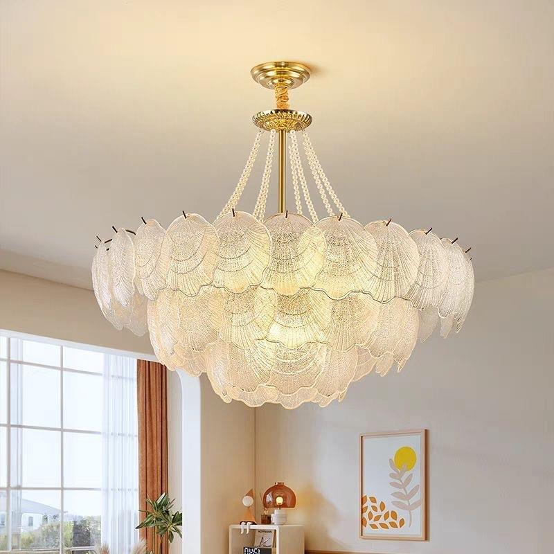 法式轻奢奶油风珍珠贝壳客厅灯温馨浪漫创意玻璃设计感卧室主吊灯