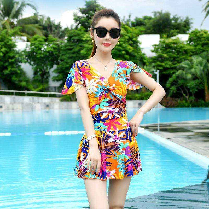 2021年兴·华尔特新款大码加肥裙式遮臂显瘦连体平角裤温泉泳衣